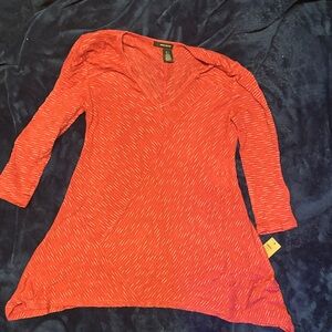 DKNY Vibrant Red V-Neck Tunic